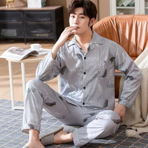 2021 New Style Mens Pajamas Set Spring Autumn Warm Cotton men Pajamas Sets Long Sleeve Sleepwear Top +Pant Leisure Wear Cloth
