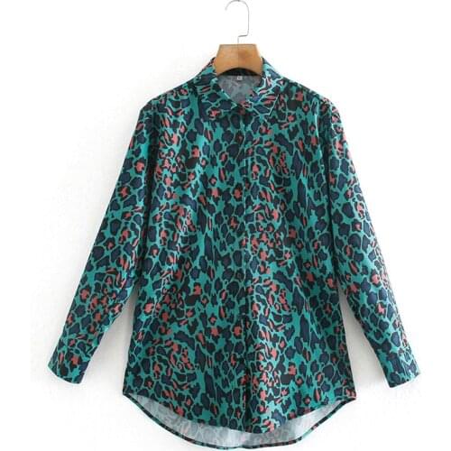 New Products Ladies Long Sleeve Casual Shirt Leopard Print Blouse Loose Straight Top