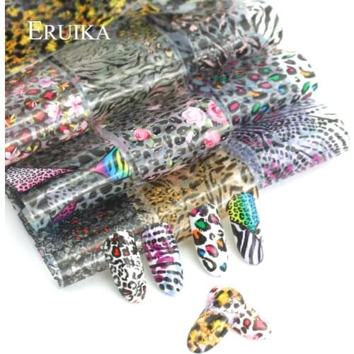 10pcs Mix Leopard Designs Nail Foil Transfer Foil Stickers for Manicure Nail Adhesive Decals Wrap Sliders Tape Nail Art 2019