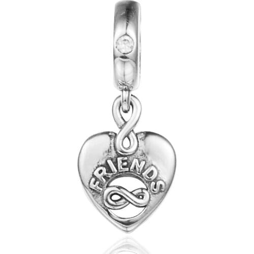 Fit Pandora Bracelets Friends Forever Heart Dangle Charm Silver 925 Original Beads for Jewelry Making Sterling Silver Bead