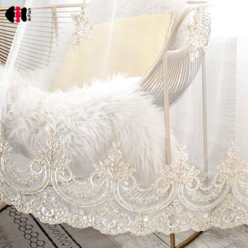 Luxury Embroidered Tulle Curtains for Living Room Floral Bottom Embroidery Elegant Romantic Bay Window Drapes zh059C
