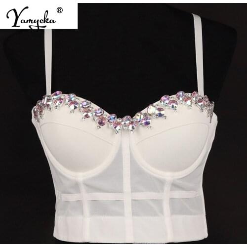 Sexy Red halter Rhinestone corset crop top women summer Party bustier tank y2k top Push Up bra clubwear Cropped womens tops 2021