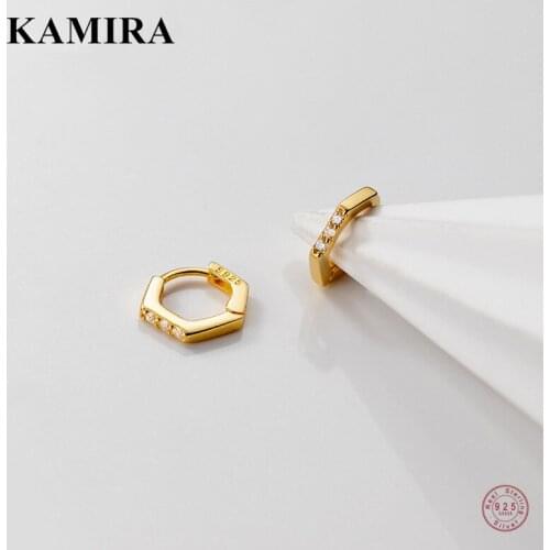KAMIRA 925 Sterling Silver Geometric Minimalism Shiny Zircon Circle Stud Earrings for Women Female Small Party Hoop Jewelry Gift
