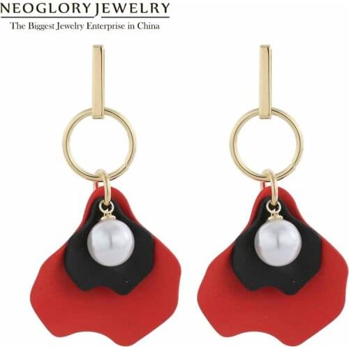 Neoglory Contrast Color Enamel Pearl Geometry Dangle Earrings For Women Korean Fashion Ear Accessories Birthday Gifts For Friend