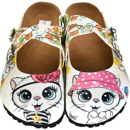Digital Edition Cute cat design women cross belt sabo slippers with pink hat New Season Casual Sandals Soft Soled Woman Man Kids