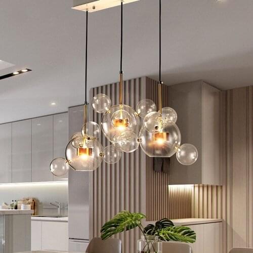 Nordic living room led chandelier lighting transparent glass ball kitchen chandelier post modern restaurant Nakajima chandelier