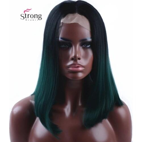 StrongBeauty Synthetic Lace Front Wig Back to Green turquoise teal Glueless Ombre Tone Color Short Bob Hair Wigs Heat Resistant