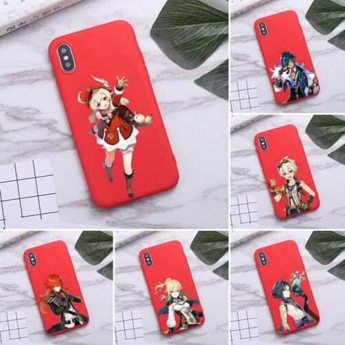 Genshin Impact Anime Phone Case For iphone 12 11 Pro Max Mini XS 8 7 6 6S Plus X SE 2020 XR Candy Color Red Soft Silicone Cover
