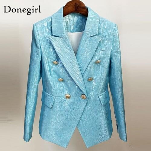 High Qualty Spring Newest 2021 Designer Jacket Fashion Womens Classic Slim Fitting Lion Buttons Double Breasted Blazer blue