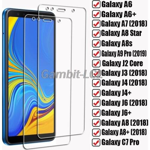 2PCS For Samsung Galaxy A6 A6+ J4+ J4 J6 A8 C7 A7 J3 2018 A8 Star A8s A9 Pro 2019 J2 Core Tempered Glass Protective Screen Film