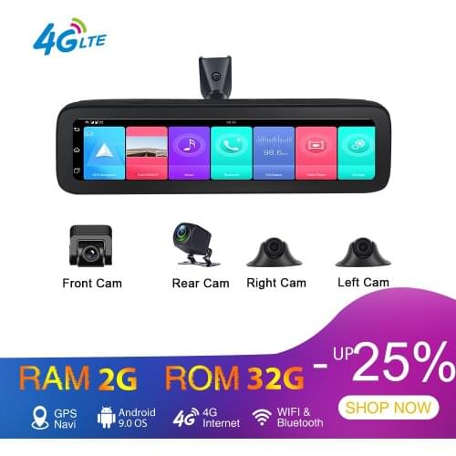 Dvr mirror 4 Cameras 4G Android 9.0 Car Dash Cam GPS Navigation HD 720P Video Recorder Dashboard DVR WiFi App Remote Monitoring