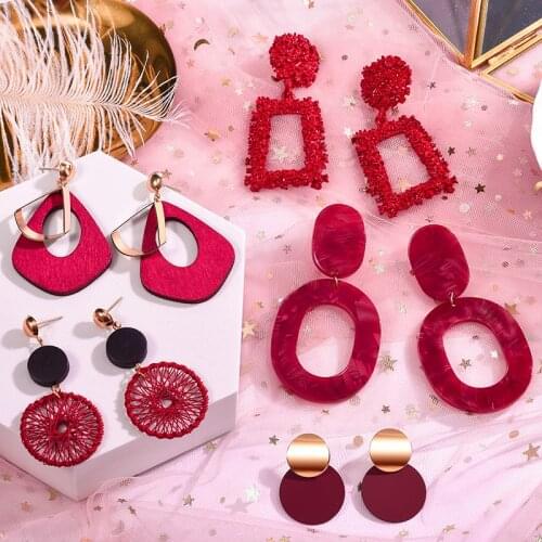 POXAM New Korean Arcylic Statement Earrings for women Red Cute Geometric Dangle Drop Gold Earrings Brincos 2020 Fashion Jewelry