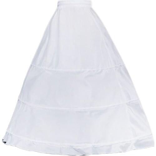 Womens Single Layer 3 Hoops White Petticoat Wedding Gridal Gown Dress Bridal Crinolines Drawstring Waist A-Line Underskirt