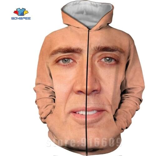 3D Women Tracksuit Pullover Harajuku Zipper Newest Nicolas Cage Face Crazy Funny Stare Zip Hoodies Hoodie Print Mens Sweatshirt