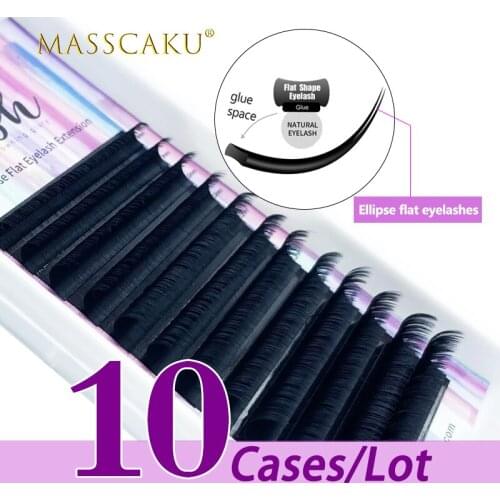 10case/lot MASSCAKU new matte faux mink flat eyelash extensions individua 0.15 0.20 softer flat lash split tips volume looking