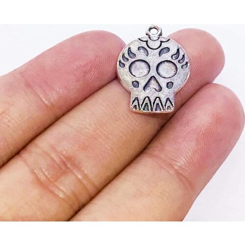 10pcs/Lot Halloween Flower Skull Charms Tibetan Silver Color Pendant For Making Fit DIY Jewelry Handmade Accessories Crafts