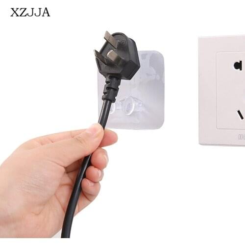 XZJJA 3PC Transparent Socket Head Hang Hook Plastic Self-Adhesion Mobile Phone Charging Storage Rack Kitchen Bathroom Organizers