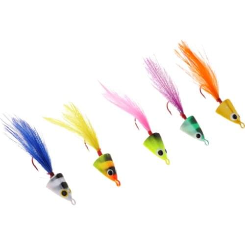 Set of 5pcs Bucktail Jig Durability Lead Head Hook Artificial Fishing Lure Baits 5cm/3g