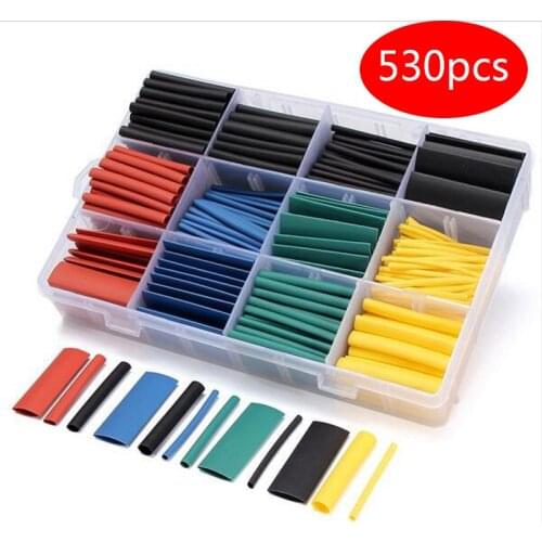 530pcs/set Heat Shrink Tubing 2:1 Polyolefin Sleeve Thermal Tube Multi Color Insulation Shrinkable Tube Wrap Wire Cables Kit