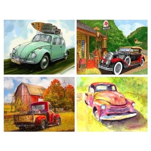 5d Full Square round Dril Diamond Painting old Car Diamond Embroidery Cross stitch Cartoon Home Decoration Handmade Gift