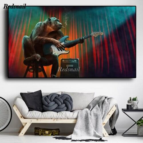 Large Smoking Monkey Playing Guitar Animal 5D DIY mosaic drill diamond painting Diamond 5D Embroidery Abstract Gorilla EE1255