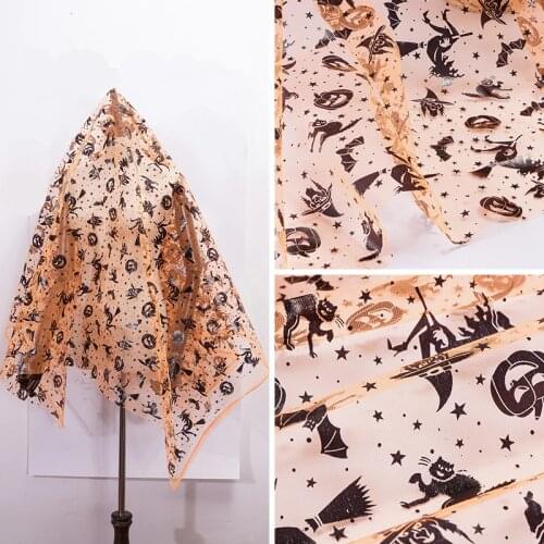 Cheap Mesh Lace Fabric Skull Halloween Fabric Spider Web Halloween Decoration Material 45*150cm/Piece A25