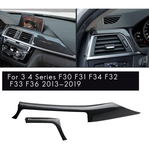 For-BMW 3 4 Series F30 F31 F32 F34 2013-2019 Carbon Fiber Central Dashboard Strip Trim+Left Air Vent Outlet Cover Trim