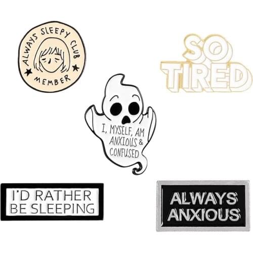 I Want To Sleep Enamel Pin Funny Lazy Tired Anxious Confused Rectangular Slogan Magnetic Badge Brooches Lapel Pin For Friends