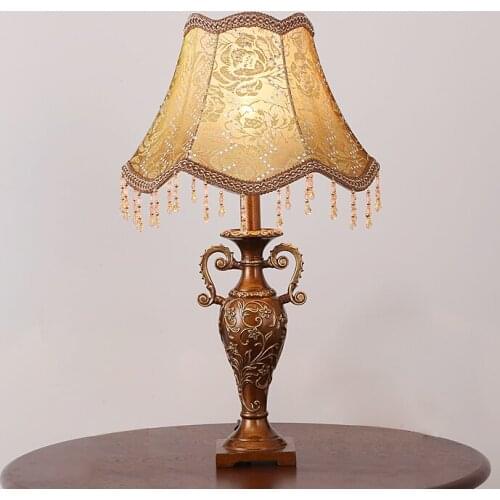 European romantic fabric small Table Lamps Vintage resin carved E27 LED dimming bedside lamp for bedside&narrow table ZLTD010
