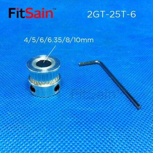 FitSain-2GT 25T Width 6mm Synchronous Wheel GT2 Pulley 3D Printer Hole 4-5-6-8-10mm