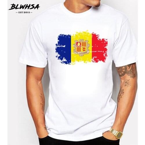 BLWHSA Summer Andorra Flag T Shirts Men Classic Short Sleeve 100% Cotton Funny T-shirt Fashion Nostalgia Tops Tees