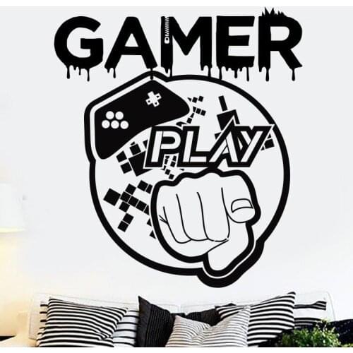 Gamer Love Wall Decal Game Play Controller Wall Sticker Kids Bedroom Vinyl Wall Art Decals Removable Games Wall Murals AY1212