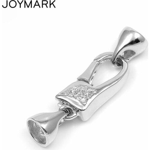 JOYMARK 925 Sterling Silver Micro Pave Zircon Lobster End Caps Clasp Connector For Pearl Necklace And Bracelet SC-CZ034