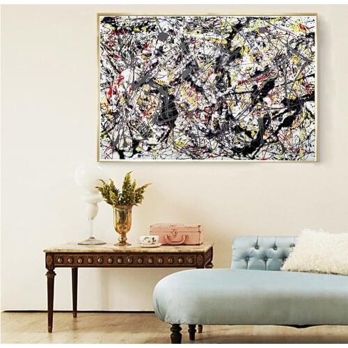 Citon Jackson Pollock《Silver over Black, White, Yellow and Red》Canvas Modern Art Oil Painting Picture Wall Decor Home Decoration