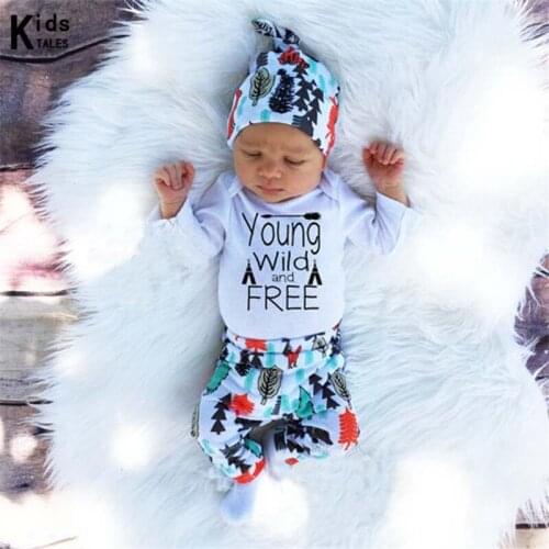 RY-198 3 PCS Newborn Baby Clothes 0-24M Infant Bebes Deer Long Sleeve Romper Printing Hat Baby Pants Boys Girls Clothing Set