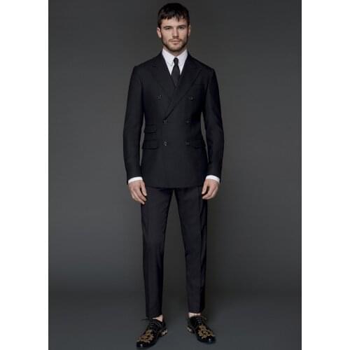 Bridegroom Suits Double Breasted Peaked Lapel Colour Black Men Tuxedos Two Pieces (Jacket+Pant) Business Clothing costume homme