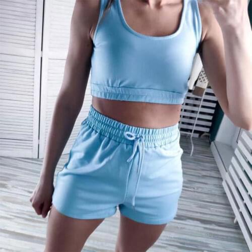 Shorts Sets Casual Solid Sportswear Two Piece Sets Women 2021 Crop Top And Drawstring Shorts Matching Summer Athleisure Outfits