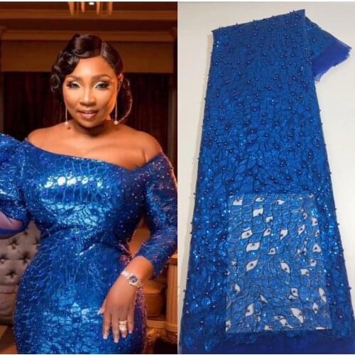 African Lace Fabric 2021 High Quality French Mesh Lace Fabric With Sequins Nigerian Lace Fabrics For Wedding Dress CD4432
