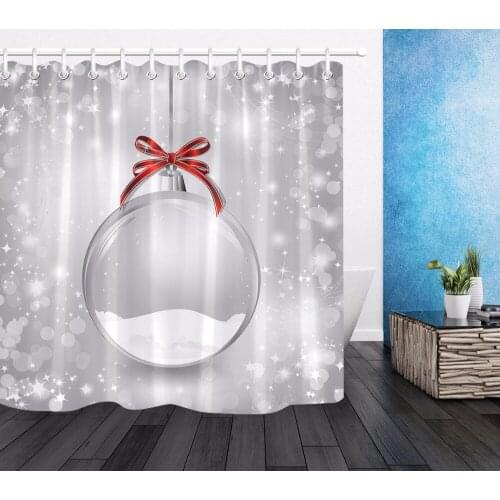 LB Christmas Balls Shower Curtain Bathroom Waterproof Mildew Resistant Extra Long Washable Polyester Fabric for Bathtub Decor