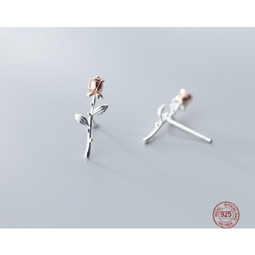 LKO 925 Sterling Silver Fashion Elegance Roses Flower Stud Earrings For Women Party Sweet Temperament Jewelry Accessories