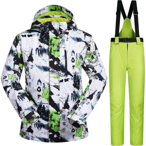 Ski suit mens Ski Jacket + Pants Snowboard clothing Windproof waterproof Snowboarding Coat and Trousers Thick Thermal Parka