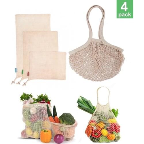 Reusable Produce Bags Grocery Reusable Organic Cotton Mesh Produce Bags with Drawstring Reusable Bags Hand Bag Shopping Storage