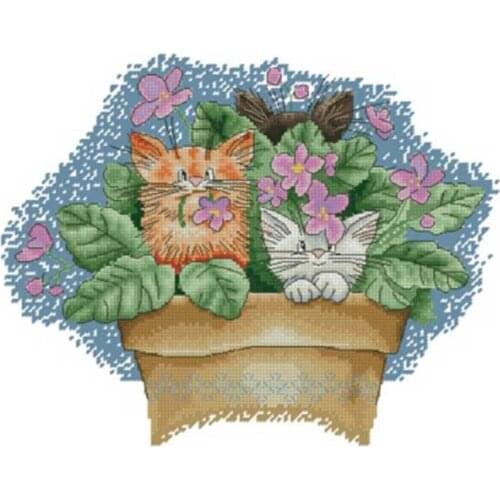 Kitten in the pot patterns counted 11CT 14CT 18CT Cross Stitch Set DIY Chinese Cross-stitch Kit Embroidery Needlework Home Decor