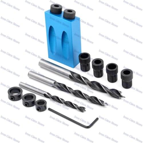 14pcs Pocket Oblique Hole Jig Kit 6mm/8mm/10mm Drive Adapter For Woodworking Angle Drilling Guide Wood Saw DIY Work Tools Set