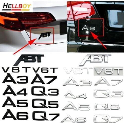 Chrome Emblem Badge 3D Logo Sticker For Audi Q7 Q5 Q3 A3 A4 A5 A6 A7 A8 ABT Car Styling Body Rear Bumper Trunk Decoration