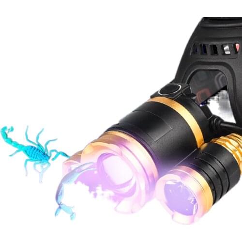 The head-mounted as arrest catch Scorpion light violet light special charging flashlight bright headlights