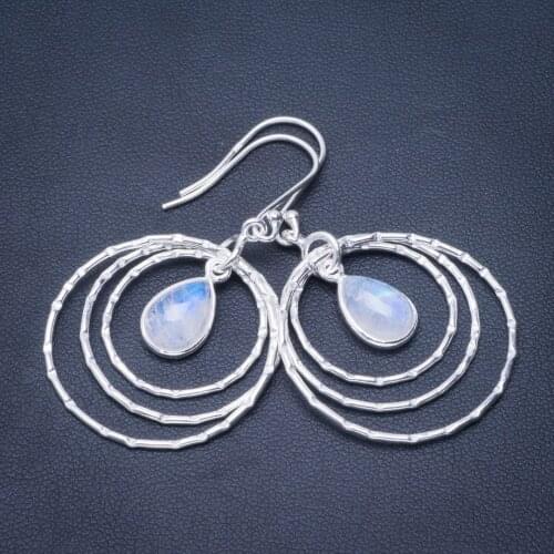 Natural Rainbow Moonstone Handmade Unique 925 Sterling Silver Earrings 2" B2260