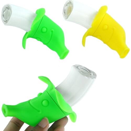 Novelty Silicone Tobacco Pipe with Glass Smoking Bowl Banana Design Portable Cute Gift