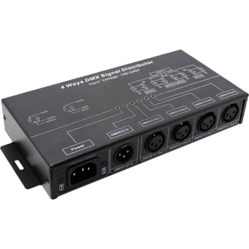 New AC100V-240V Input DMX512 1 To 4 DMX Hub DMX Signal Repeater Splitter 4 XLR-3 Output DMX Signal Distributor Power Amplifier