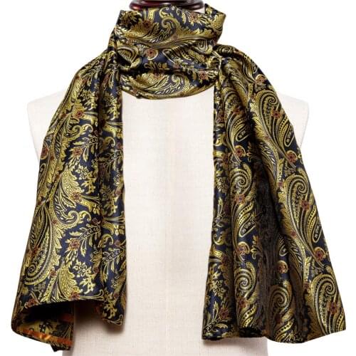 New Fashion Men Scarf Gold Jacquard Paisley 100% Silk Scarf Autumn Winter Casual Business Suit Shirt Soft Scarf Barry.Wang